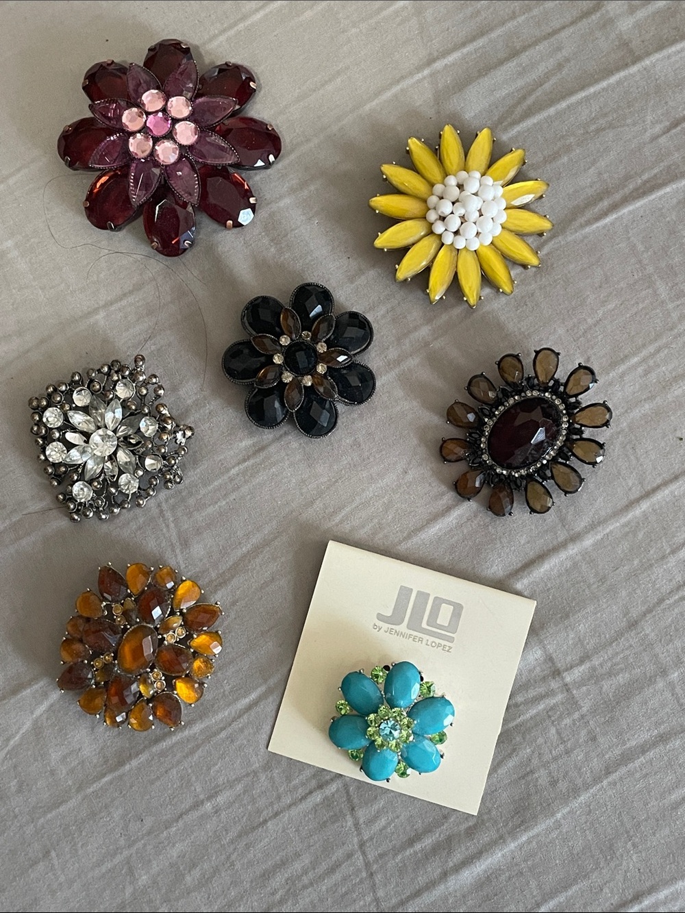 Vintage Lot of Floral Brooch Sets - Colorful Gem Flower Pins